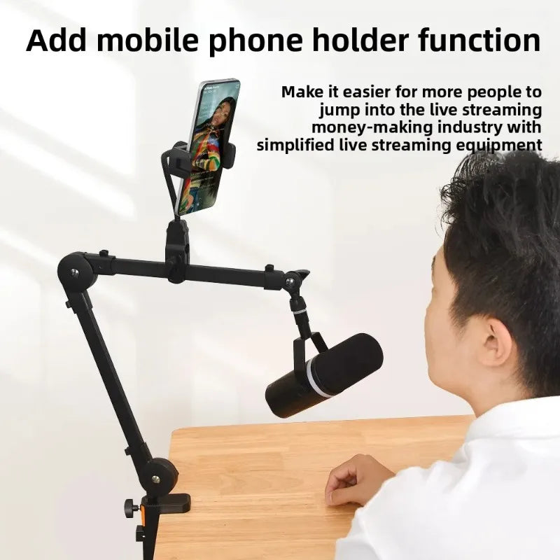 Black adjustable arm microphone stand support with clip live broadcast and sturdy desktop broadcast stand for streaming