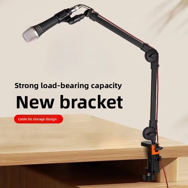 Black adjustable microphone stand support with silver mesh grille mic clip live broadcast and broadcast stand sturdy design
