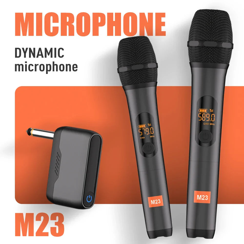 Black wireless dynamic microphone wireless m23 with digital frequency display and lithium battery cordless for church party speaker