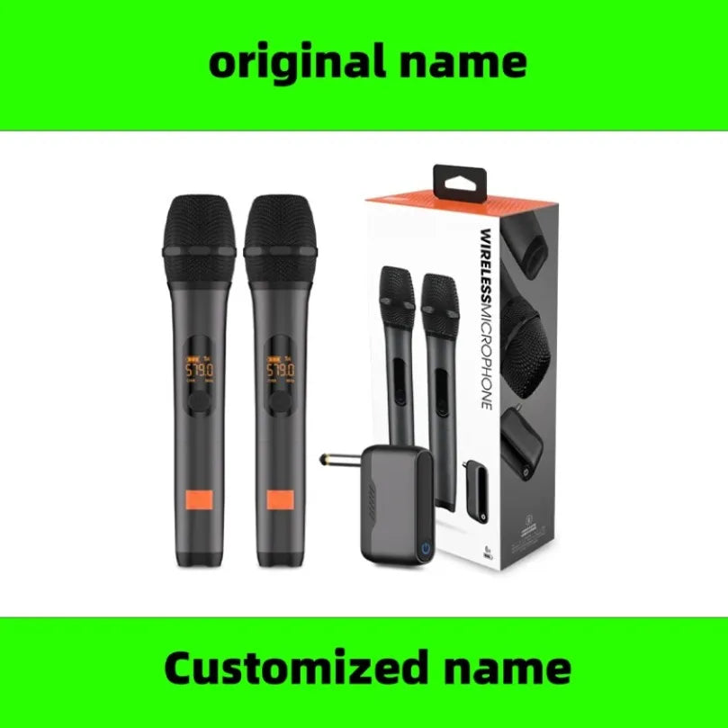 Black wireless handheld microphone uhf with orange accents and digital display with receiver for jbl church party karaoke system