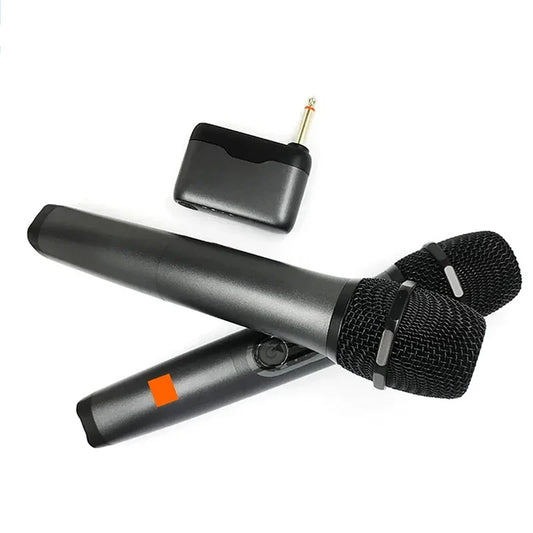 Black wireless handheld microphone uhf with orange accents and matching receiver for jbl church party karaoke system