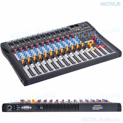 Black micwl 12 channel audio mixer with colorful knobs and phantom power bluetooth mixer dsp for music recording