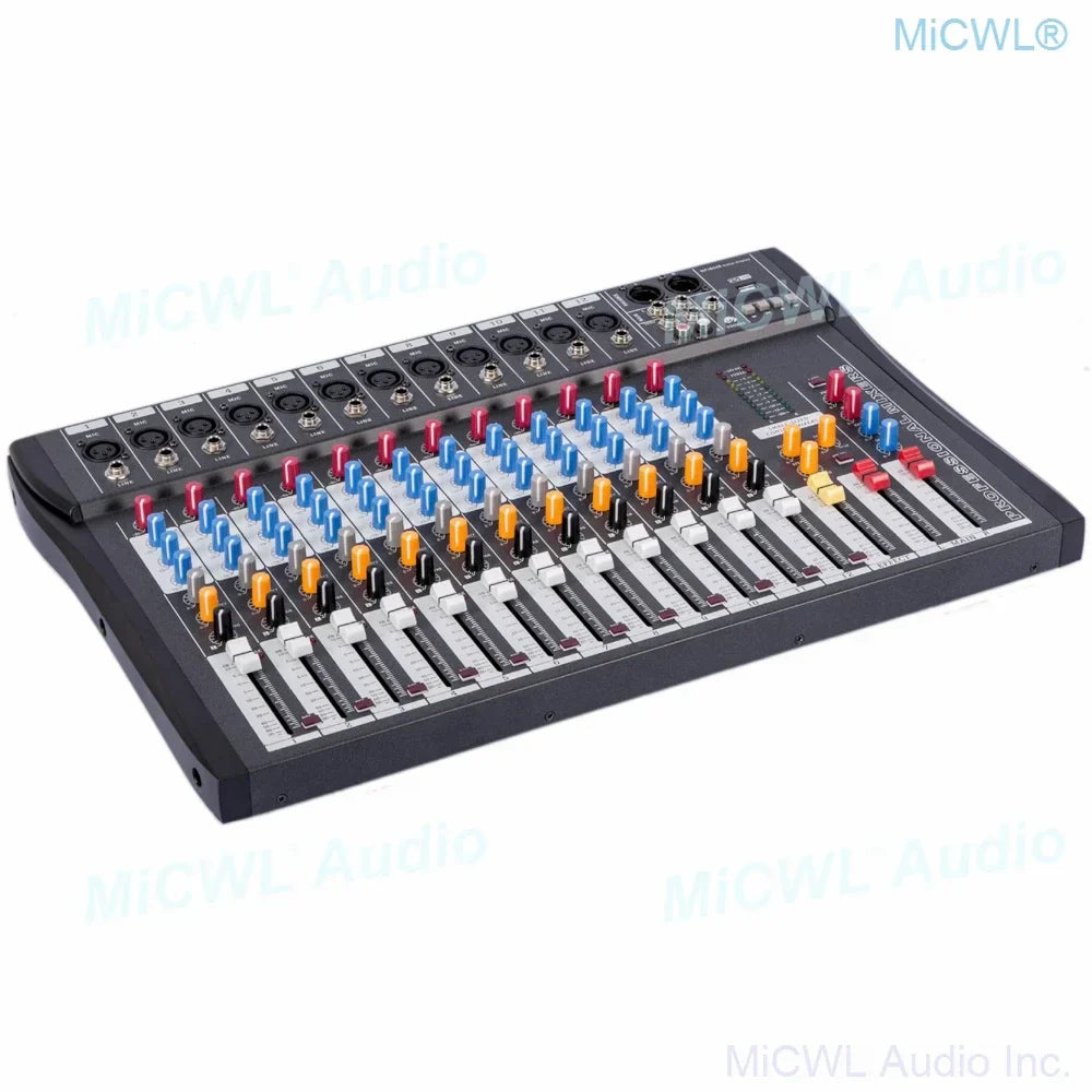 Black micwl 12 channel audio mixer with colorful knobs features phantom power bluetooth mixer dsp for music recording