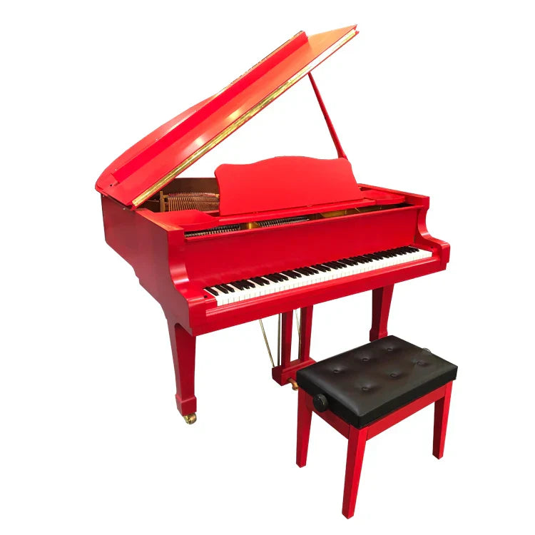 Middleford 88 keys red polish acoustic grand piano gp-160r with vibrant red piano bench and tufted black leather seat