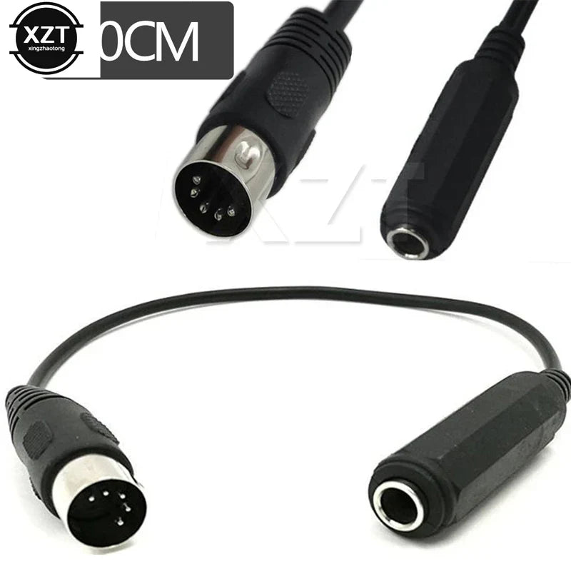 Black audio extension cable with 5-pin midi din male and female trs stereo jack for midi keyboard 30cm use