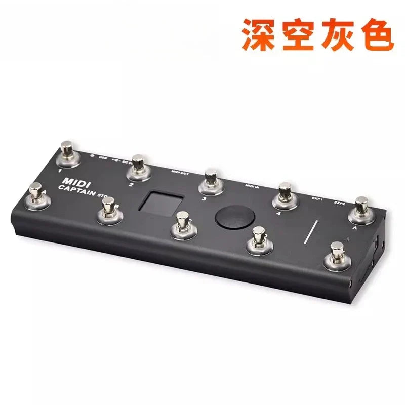 Black midi captain controller pc with silver metallic footswitches and central circular knob for kpp dsp pedal use