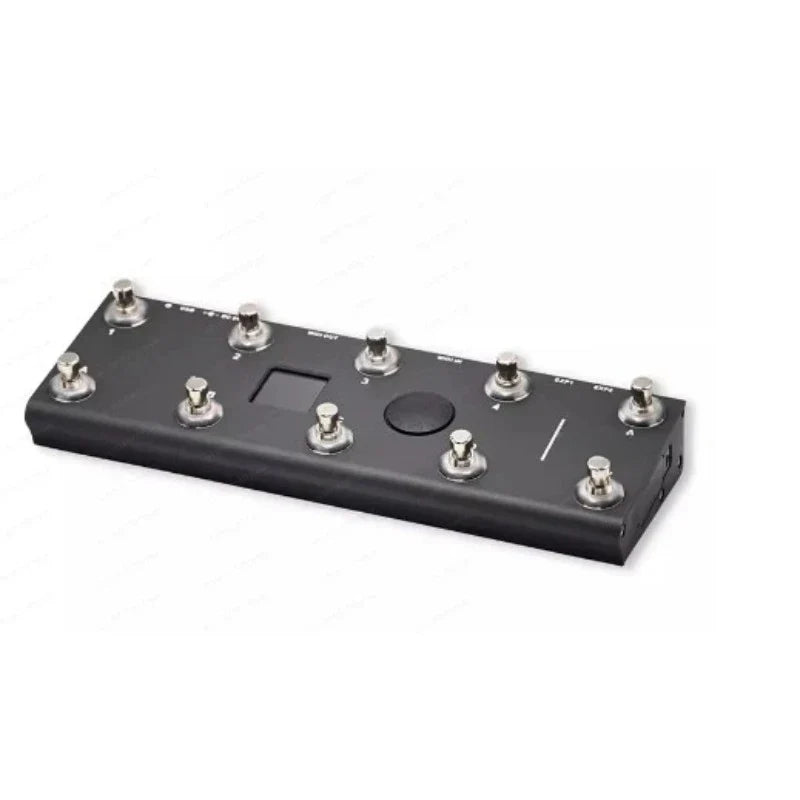 Black rectangular midi captain controller with ten silver metal knobs and central circular button for kpp dsp pedal type beat music