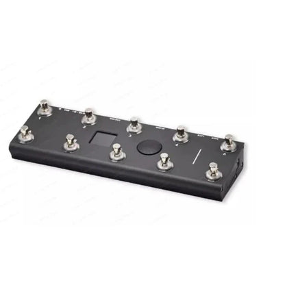 Black rectangular midi captain controller with ten silver metal knobs and central circular button for kpp dsp pedal type beat music