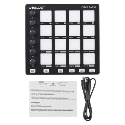 Black worldz orca pad16 white square pad midi controller beat maker machine 6assignable knobs usb music production