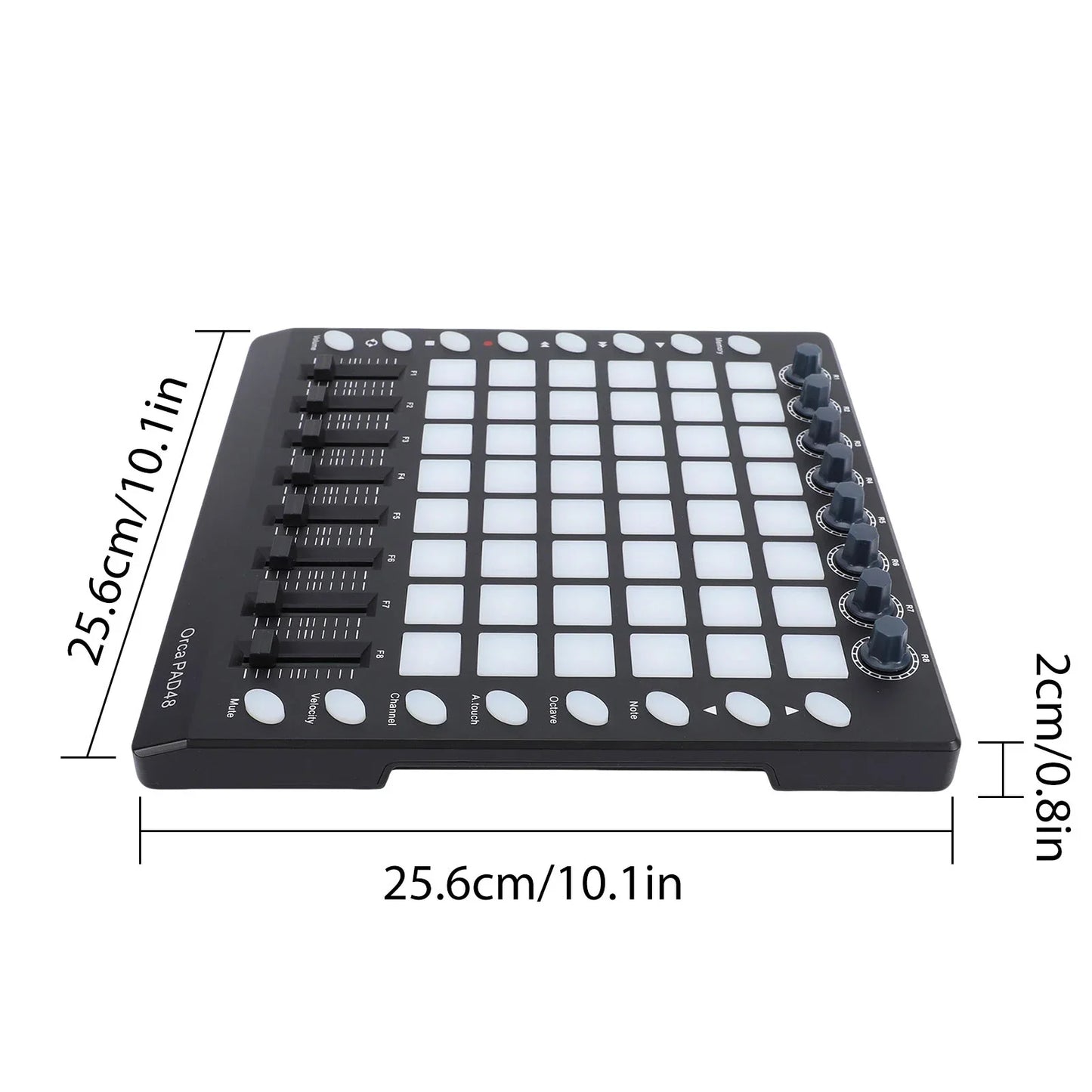 Black midi controller drum pad with white keys rgb backlit velocity sensitive pads 8 knobs and sliders usb portable