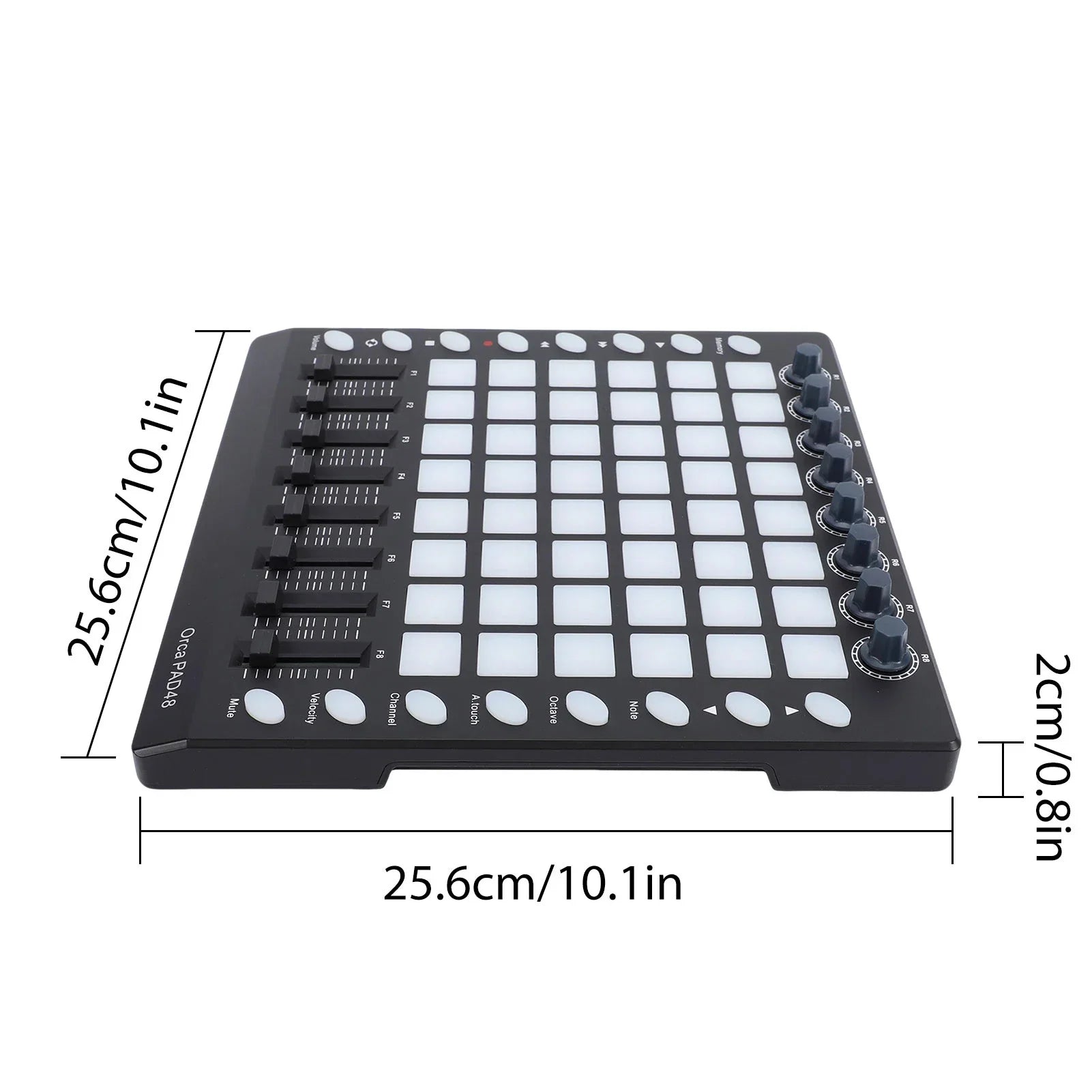 Black midi controller drum pad with white keys rgb backlit velocity sensitive pads 8 knobs and sliders usb portable