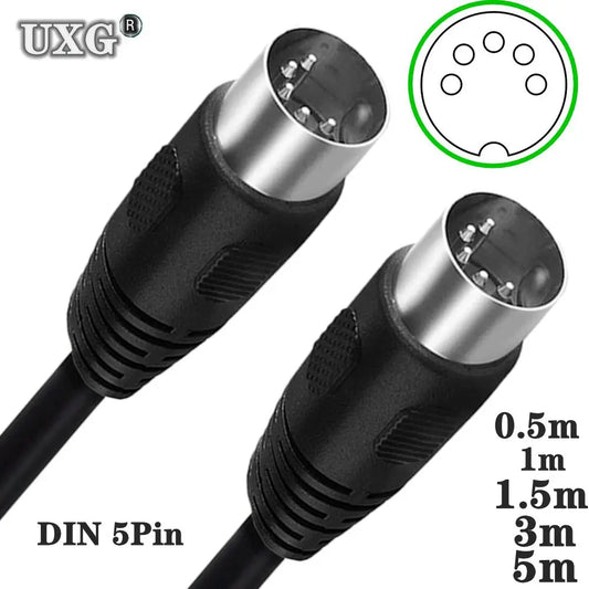 Black midi din 5pin extension male cable with metallic connectors and textured grip for din audio extension use