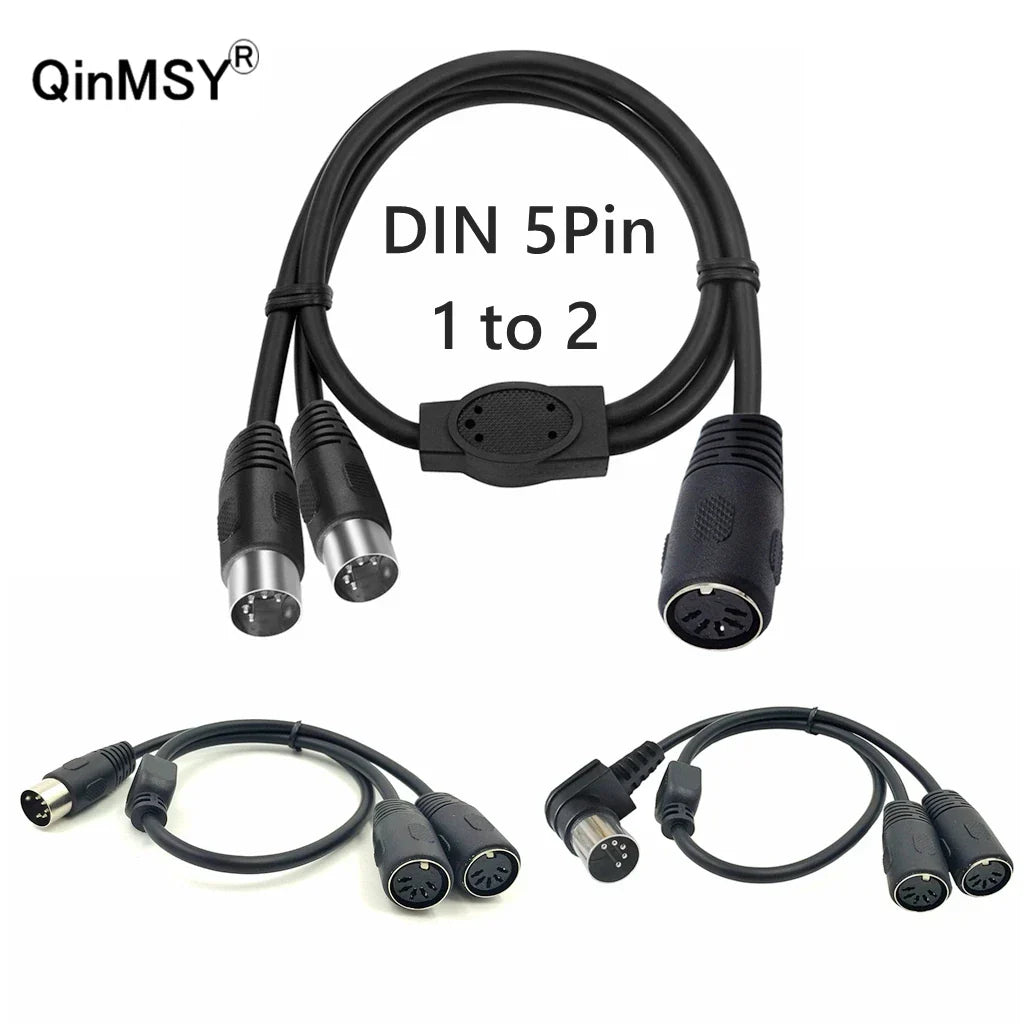 Black midi din 5pin splitter y adapter cable with metallic connectors for midi keyboard synthesizer female extension audio