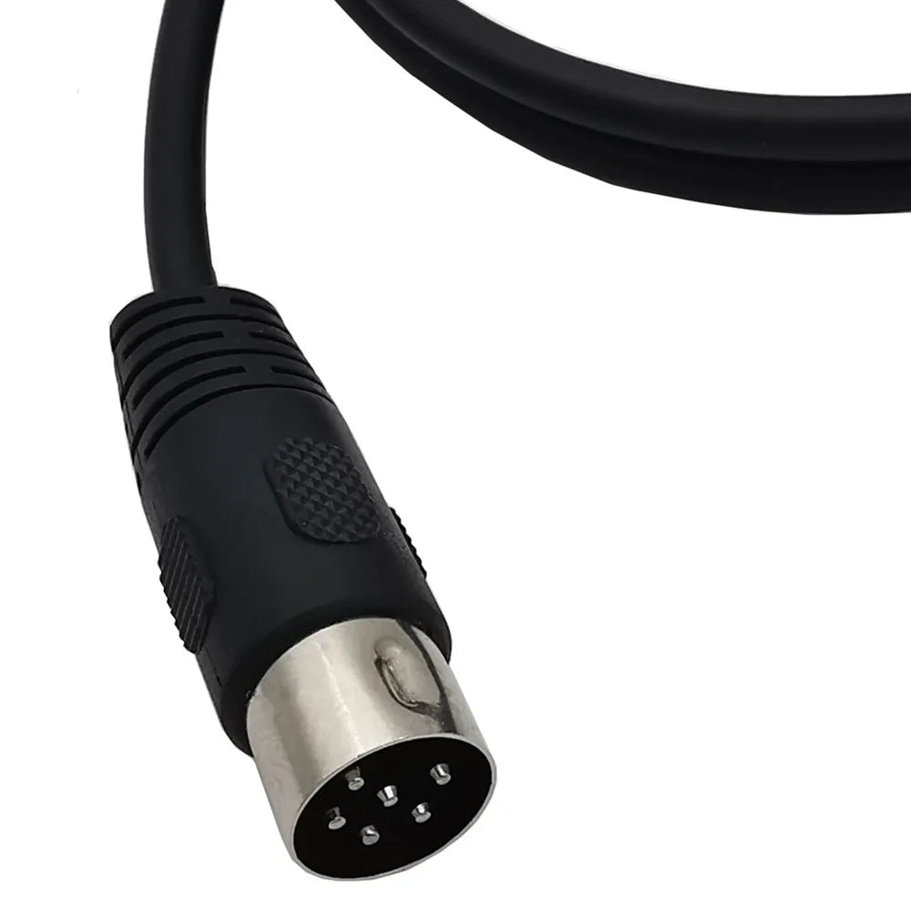 Black midi din 6-pin splitter audio cable with metallic 6-pin male connector and dual female extension audio ports 50cm