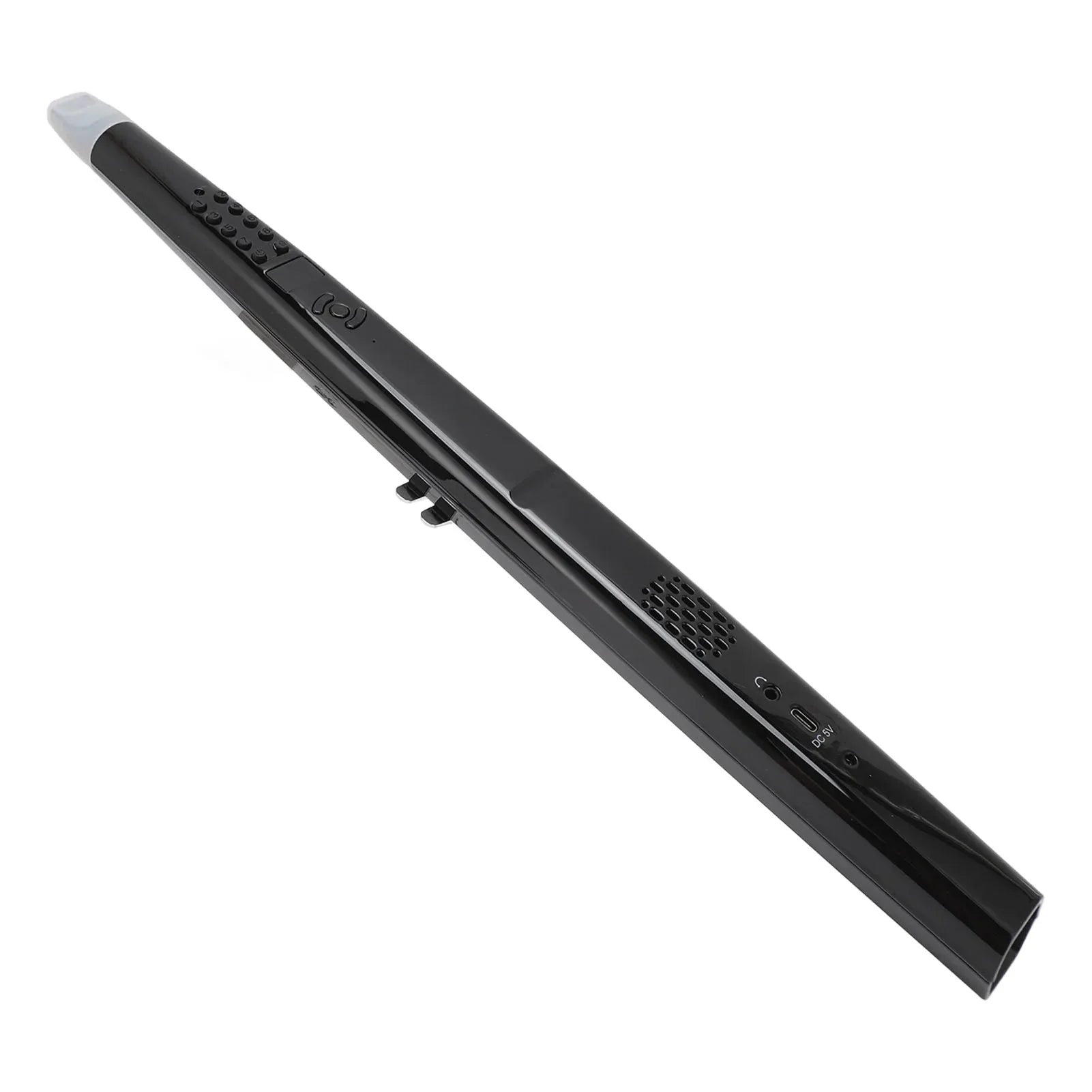 Black sleek midi electronic saxophone mini with white tip textured grip usb-c port and speaker grille for blowing sensitivity