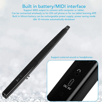 Black sleek midi electronic saxophone pen with rechargeable lithium battery and dc 5v port for ios connectivity