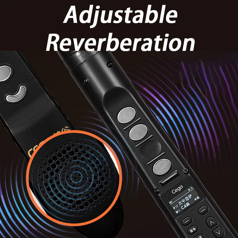 Black cega wireless karaoke microphone with adjustable reverb and control buttons for midi electronic wind instrument bluetooth use