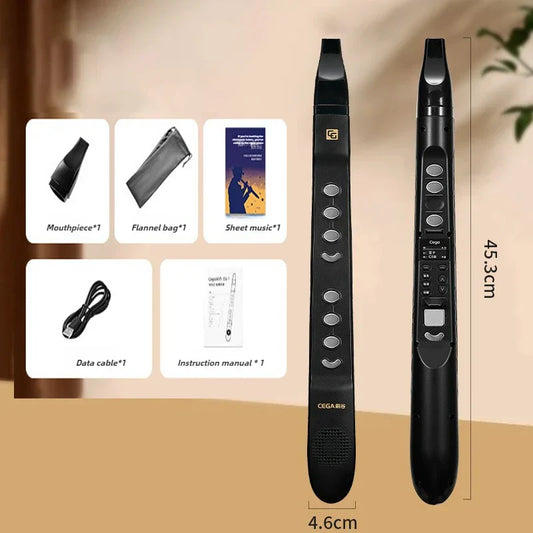 Black cega midi electronic wind instrument with touch-sensitive buttons built-in speaker and electric saxophone led screen