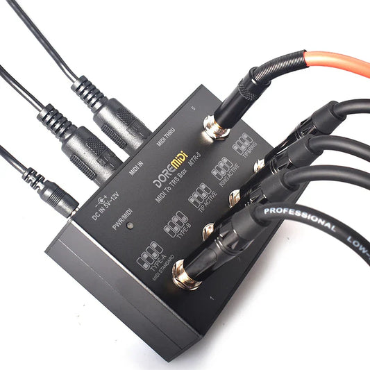 Black doremini midi trs box model mtr-3 with gold-plated ports to convert midi five-pin din interface to trs interface convert