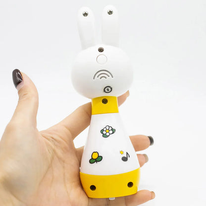 White and yellow bunny-shaped miffy cartoon figures home decor accessory with floral and musical note decals