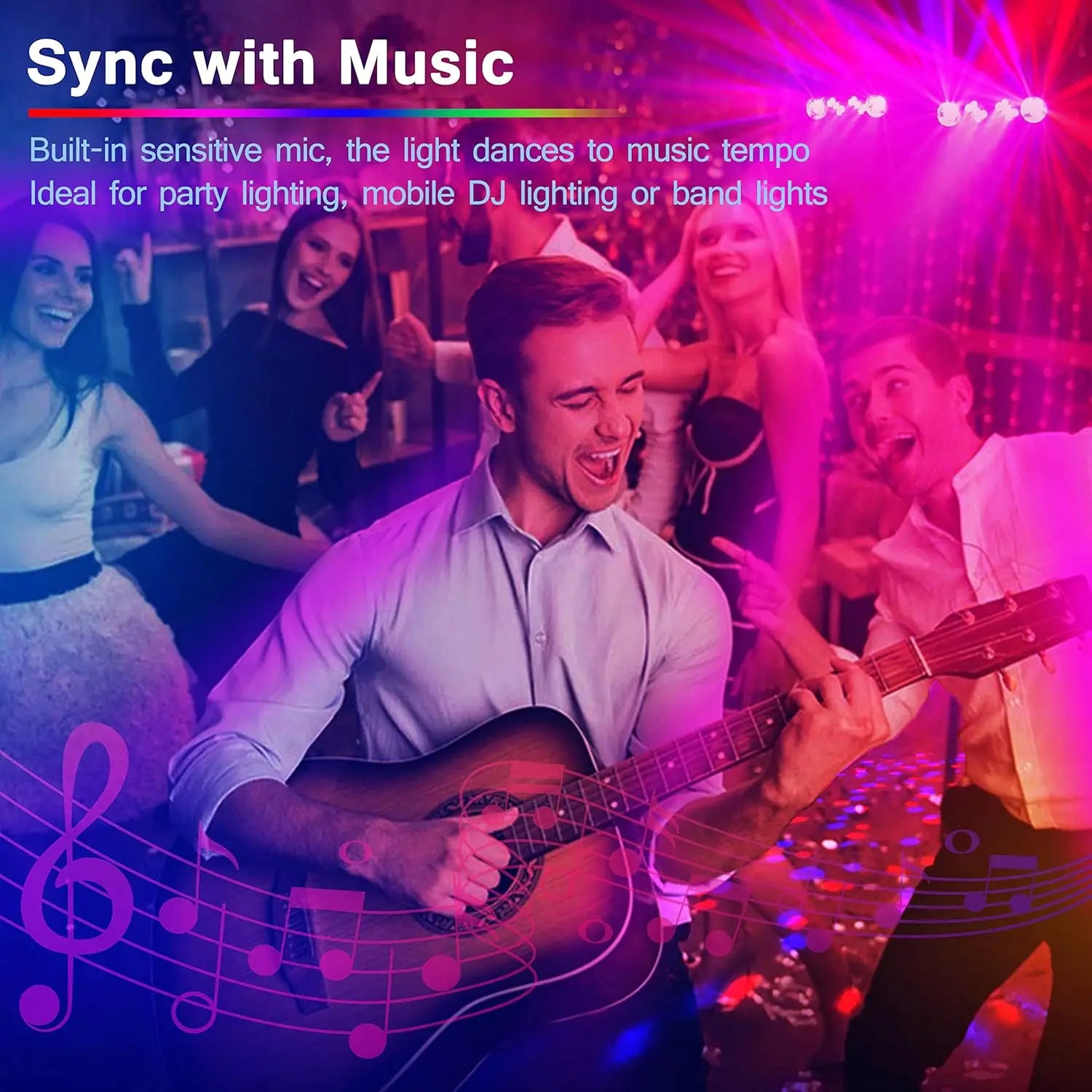 Mini 7-in-1 bracket effect light with built-in sensitive mic, lamp beads, light stand, and net weight for stage lighting and dj use