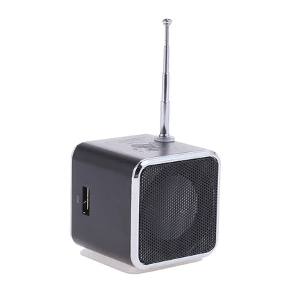 Black and silver cube-shaped bluetooth speaker portable radio with telescopic antenna wireless bocina mp3 player coluna