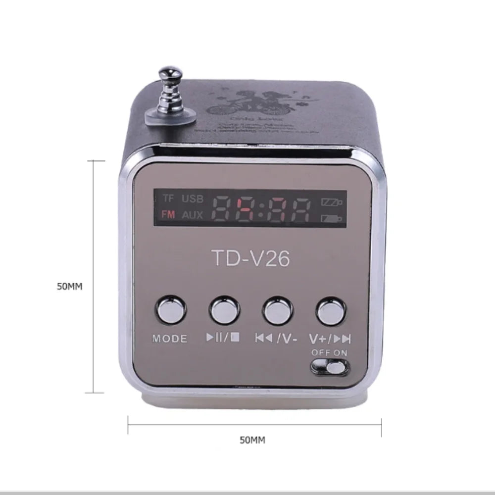 Silver metallic cube bluetooth speaker portable with digital display and control buttons wireless bocina mp3 player coluna