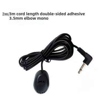 Black 3.5mm wired microphone with coiled cord and adhesive backing type mini microfono for dvd radio player use