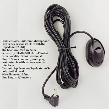 Black mini car wired microphone with coiled cable and 3.5mm plug type mini microfono for dvd radio player use