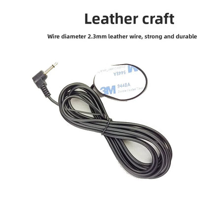 Black leather wired microphone with angled plug and 3m adhesive mount for dvd radio player type mini microfono use