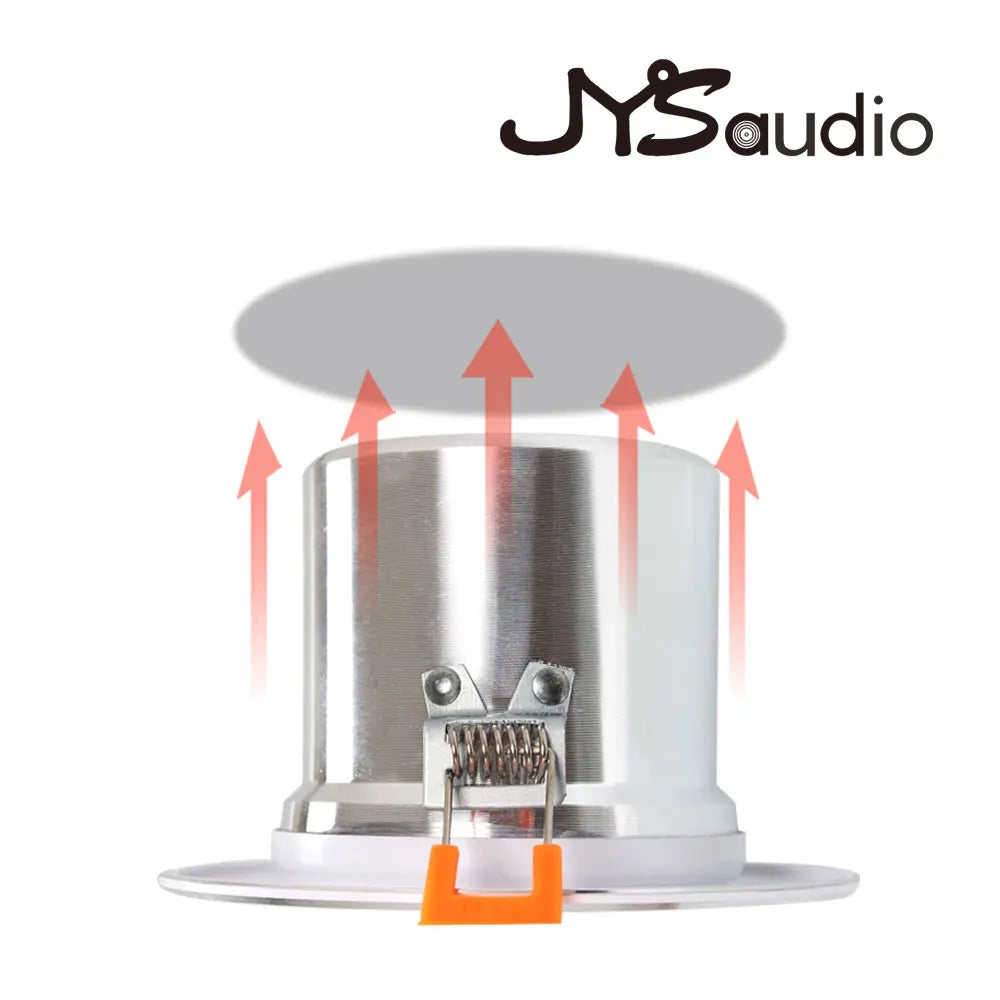 Jysaudio mini ceiling speaker with brushed metallic finish and orange clip featuring 12w hifi stereo for public address background