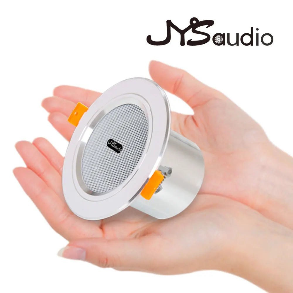 Silver jysaudio mini ceiling speaker with mesh grille and orange clips 12w hifi stereo for public address background use