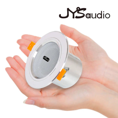 Silver jysaudio mini ceiling speaker with mesh grille and orange clips 12w hifi stereo for public address background use