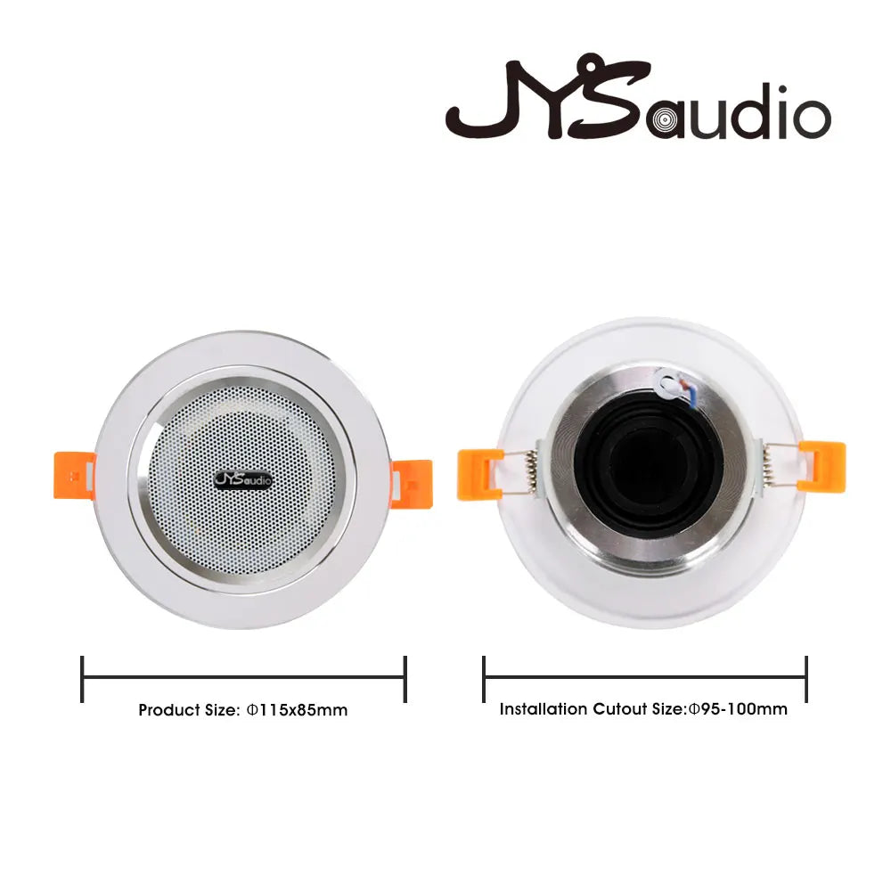 Silver jysaudio mini ceiling speaker with perforated grille orange clips 12w hifi stereo for public address background audio