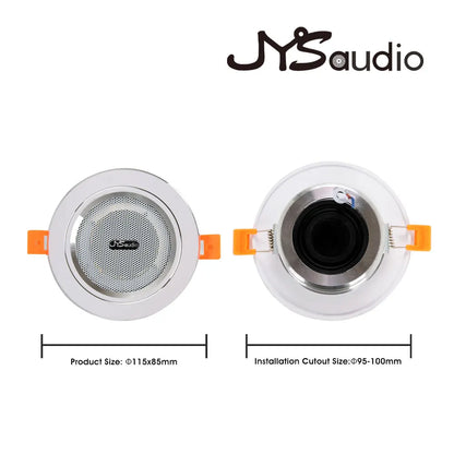 Silver jysaudio mini ceiling speaker with perforated grille orange clips 12w hifi stereo for public address background audio