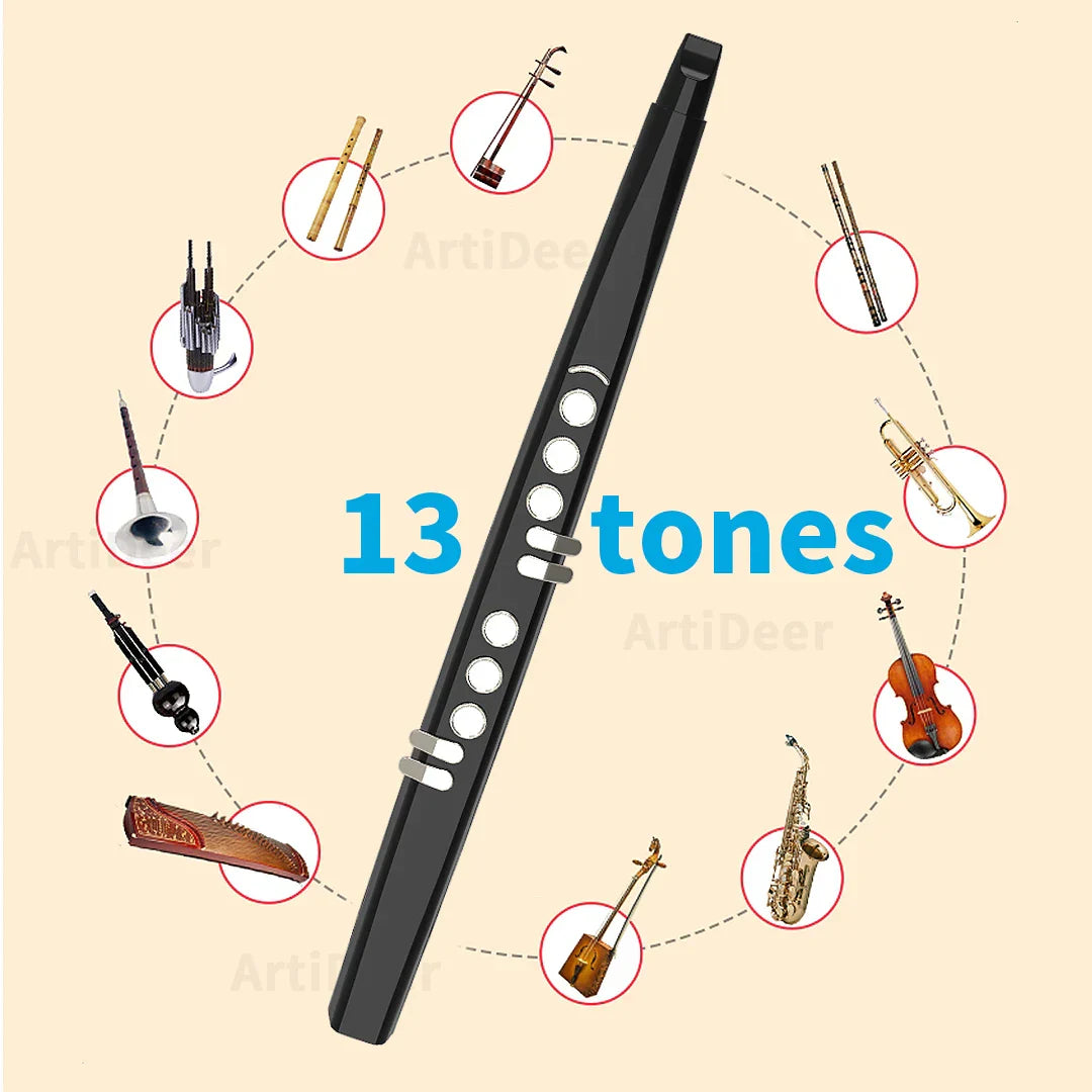 Black electronic wind saxophone blowpipe sax flute with 13 tone keys and silver finger holes for professional use