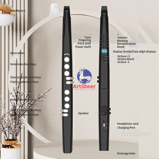 Black electronic wind mini saxophone instrument with sleek abs material and multiple touch-sensitive keys for control