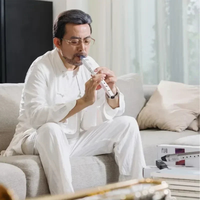 White plastic mini digital pocket flute with black key markings wood instrument imitation for music entertainment