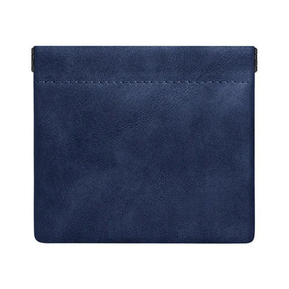 Deep navy blue suede earphone storage bag with subtle stitching designed as a waterproof dustproof data cable organizer