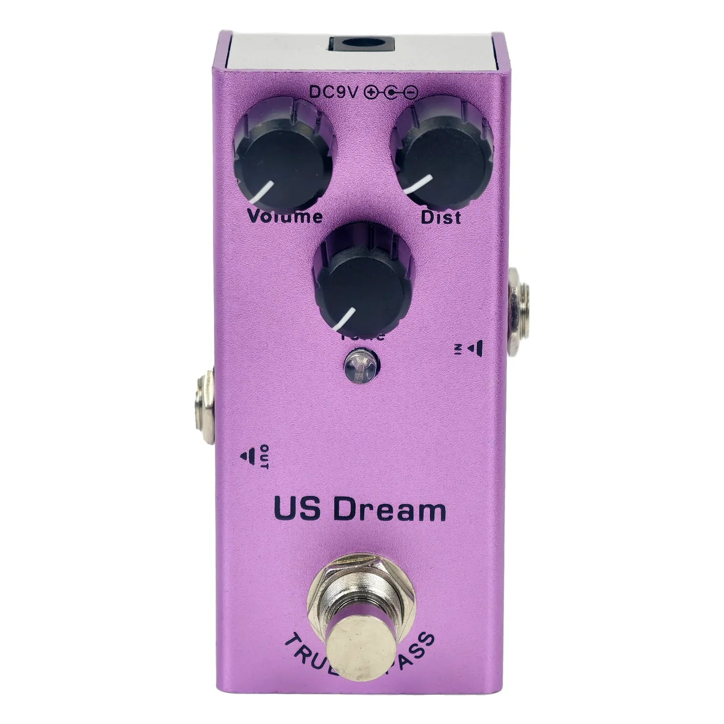 Purple metal mini electric guitar effect pedal with volume dist tone black knobs true bypass design minimizes tone loss