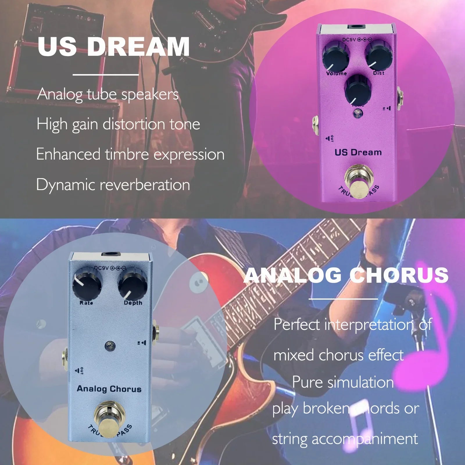 Purple and silver us dream analog tube mini electric guitar effect pedals with true bypass design minimize tone loss
