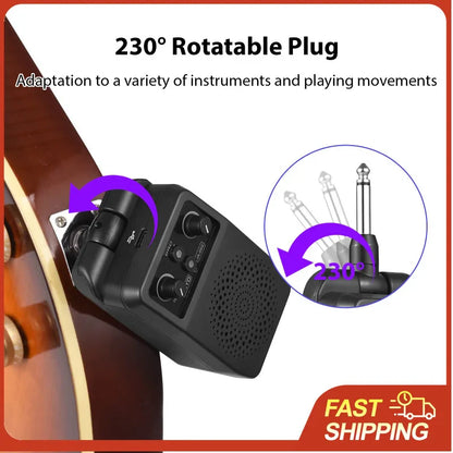 Black 230° rotatable mini electric guitar speaker with usb and audio input jacks for portable guitar amplification