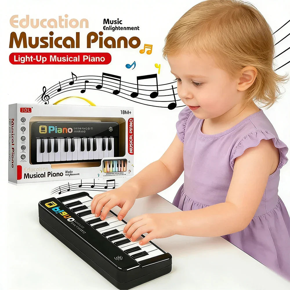 Black and white electronic keyboard piano with light and colorful branding toddler piano multifunction educational instrument