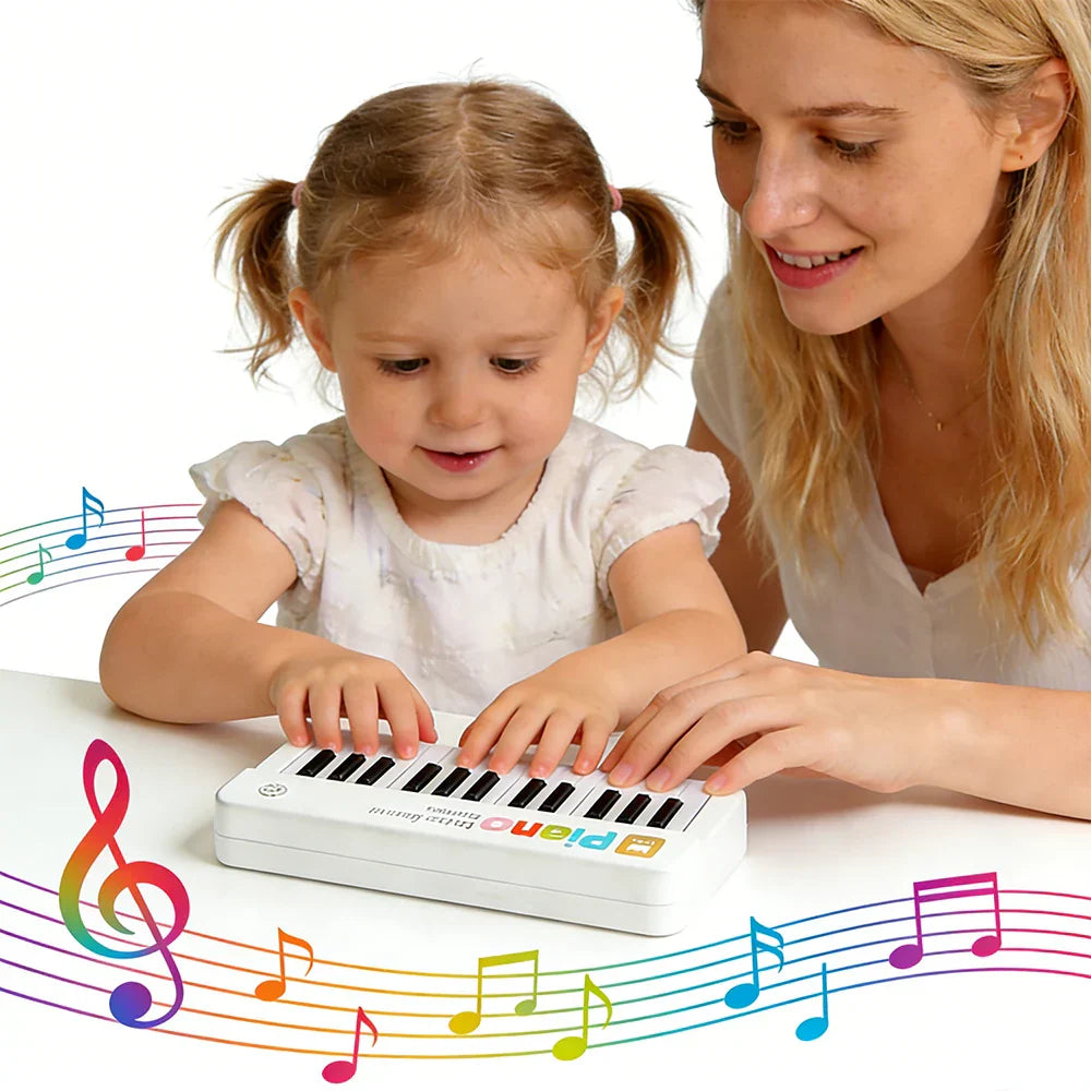 White plastic electronic keyboard piano with 24 black and white keys toddler piano multifunction musical educational instrument toy