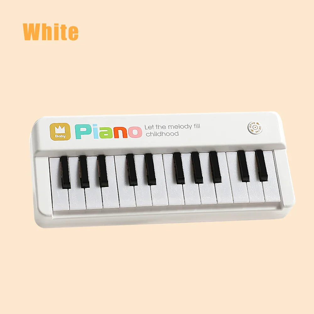 White plastic mini electronic keyboard piano with 24 keys and colorful logo toddler piano multifunction toy musical educational instrument