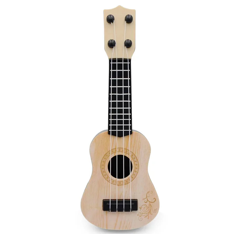 Light-colored wooden mini guitar strings classical ukulele with black tuning pegs for kids children beginners