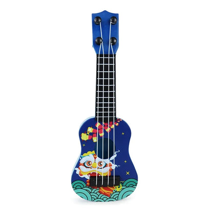 Blue mini guitar strings classical ukulele with colorful cartoon lion design for kids children beginners