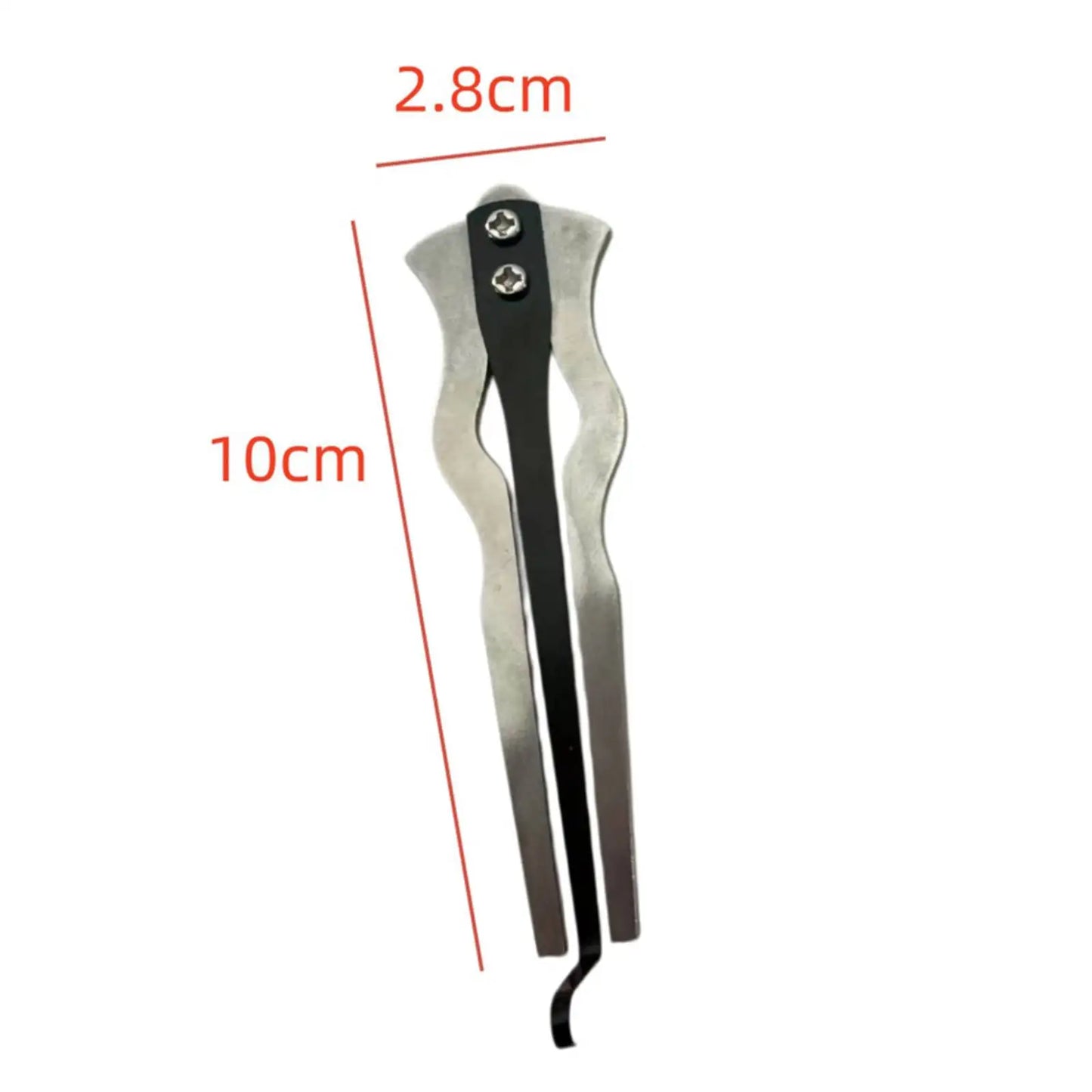 A sleek 10cm metal mini jaw harp with black grip and silver arms featuring screws for beginner friendly mouth music instrument use