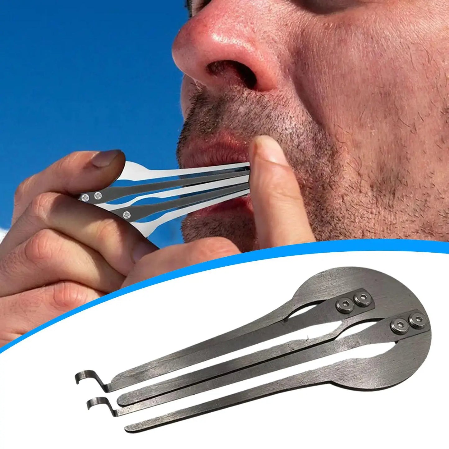 Set of three metallic lock pick tools with curved ends and circular handles for beginner friendly mouth music instrument tasks