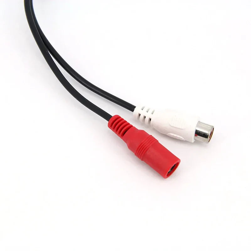 Black audio cable with red and white rca connectors for mini microphone pickup 12v sound monitor cctv camera dvr system